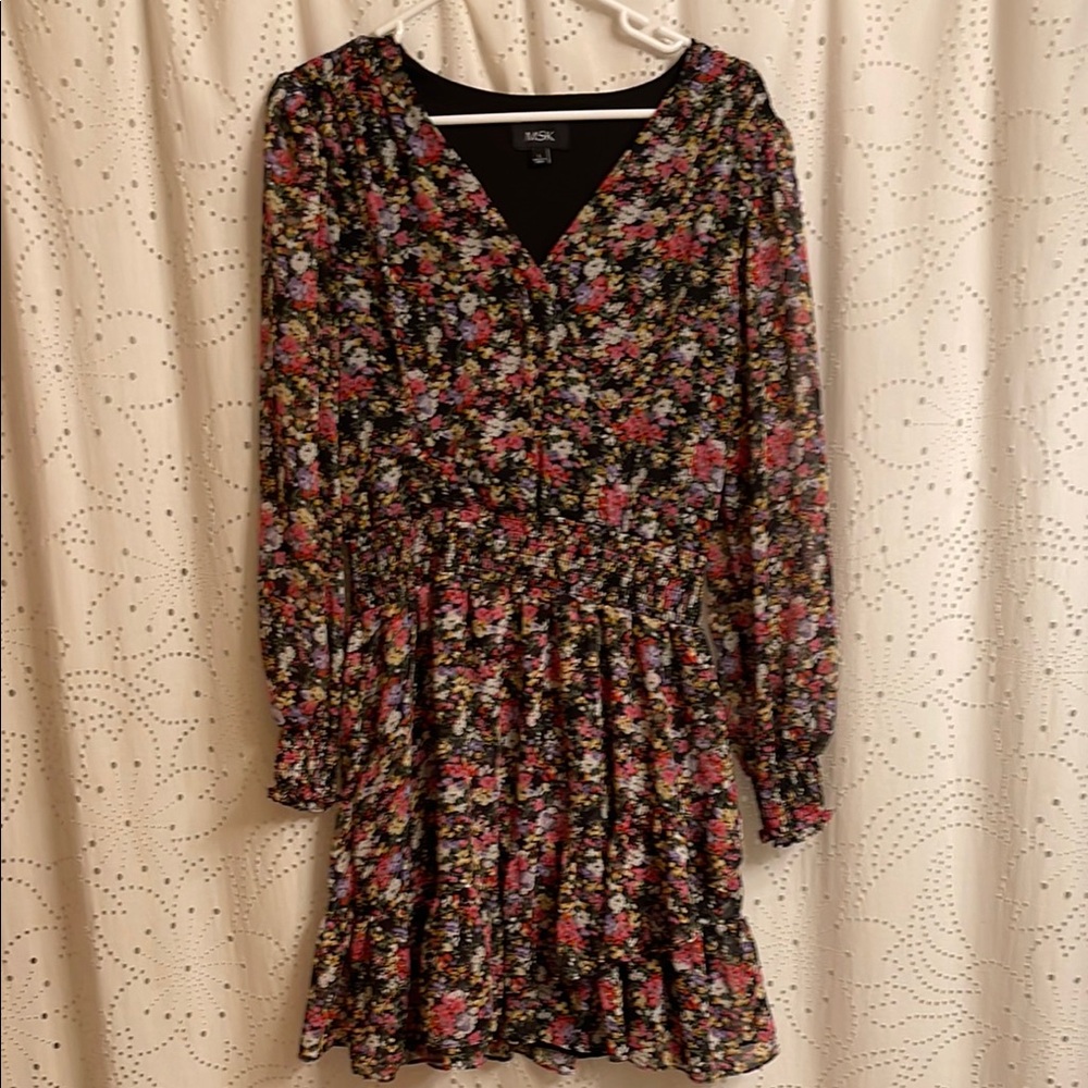 H&M Black and Pink Smocked Sundress with Bishop Sleeves